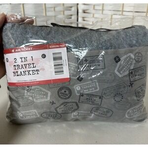 The Loot Company 2 In 1 Travel Blanket Gray/Blue Fleece NWT